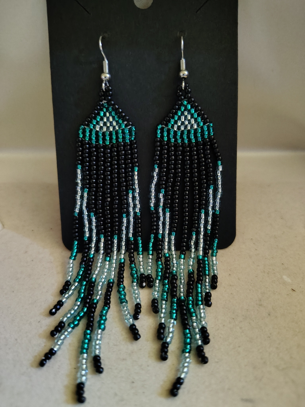 🔥New Turquoise & Black Seed Bead Fringe Statement Earrings - 4.5” Long 🔥